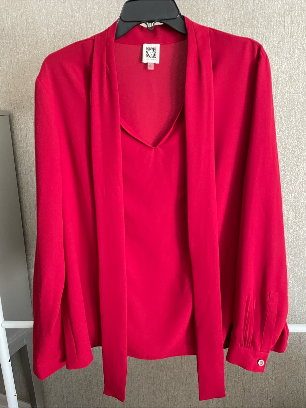 Anne Klein Bright Red Tie-Neck Blouse